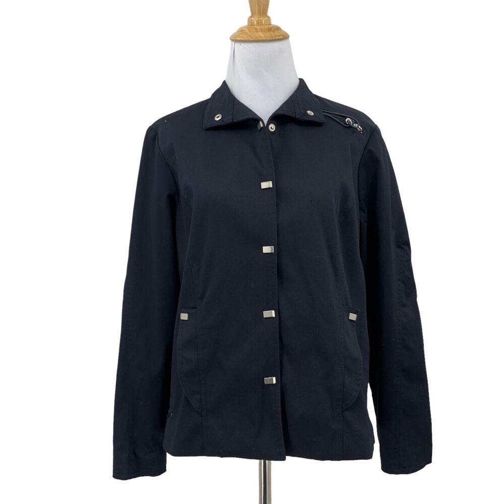 Jamie Sadock Golf Jacket Womens M Medium Black Metal Snap Buttons Retro Lined